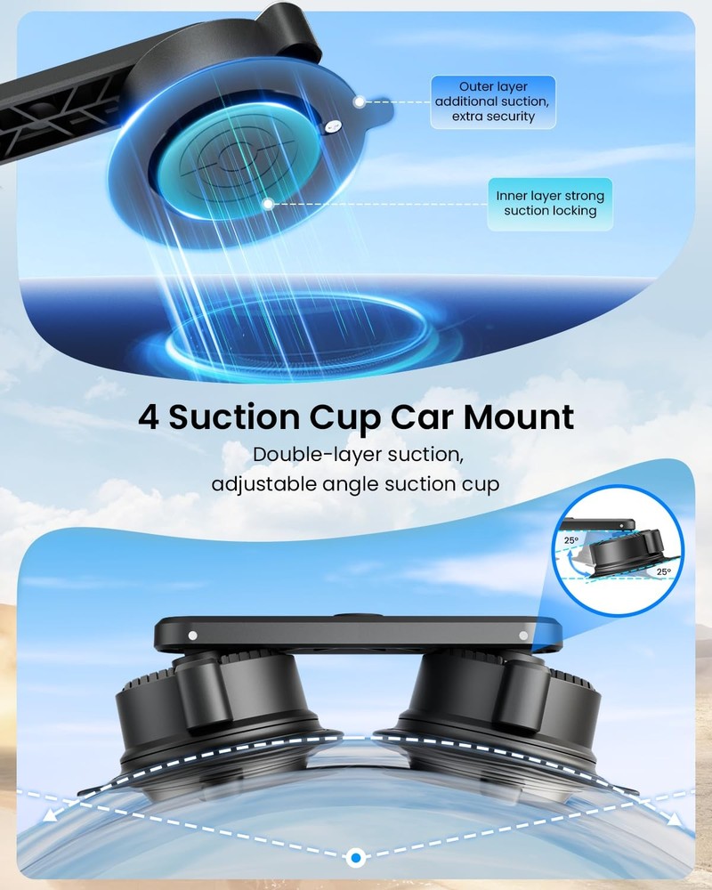 Maectech Four Suction Cup Car Mount Kit for Insta360 Black