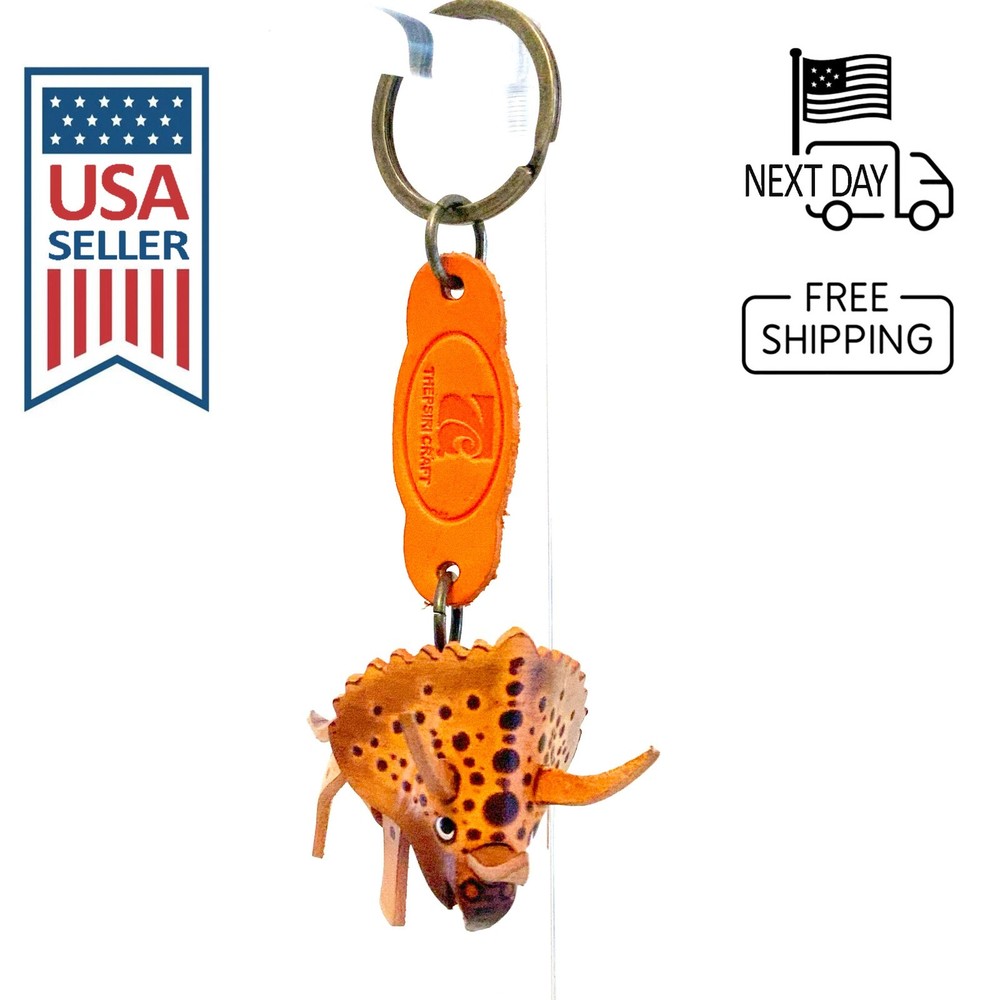Triceratops Handmade Leather Keyring