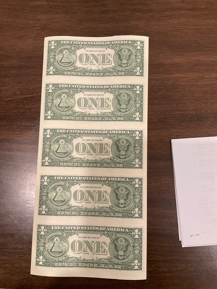 uncut 1 Dollar 5 Note Sheet 2021