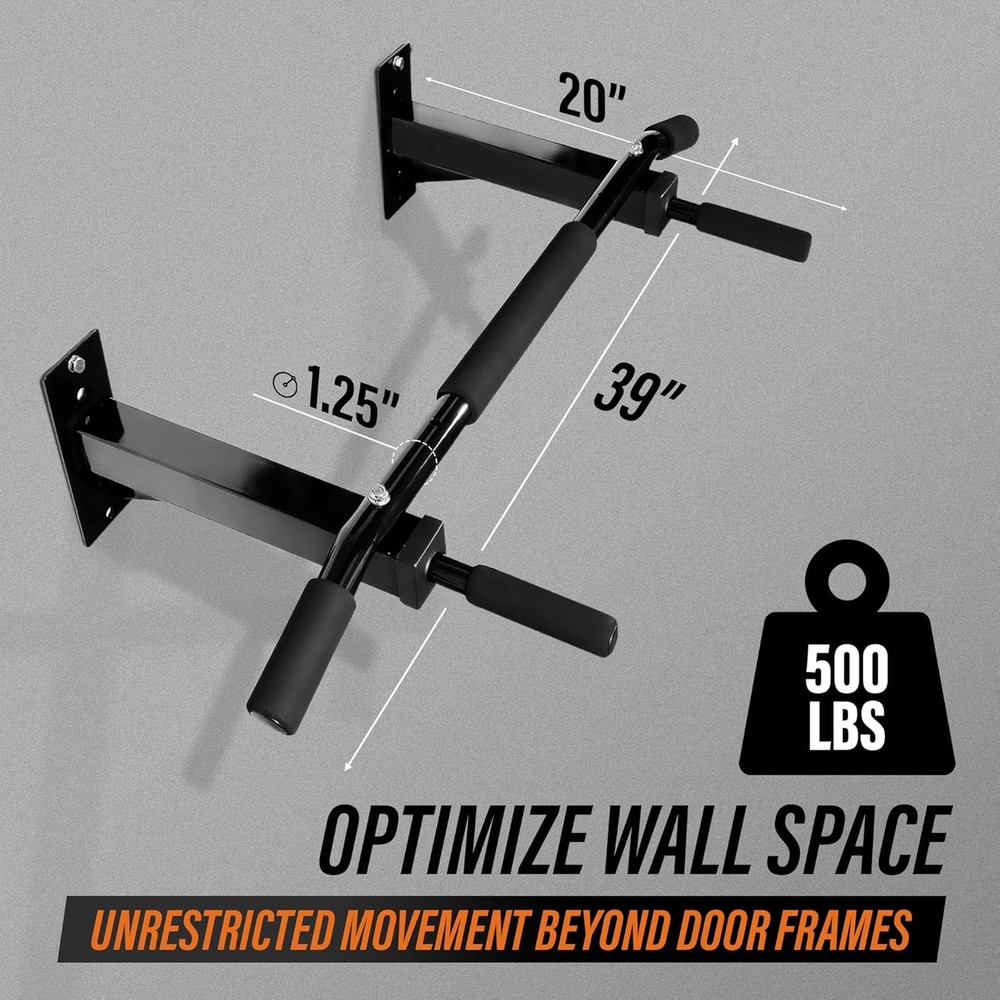 Yes4All Pull Up Bar Wall Mounted - Multifunctional Large, A. Standard - Black