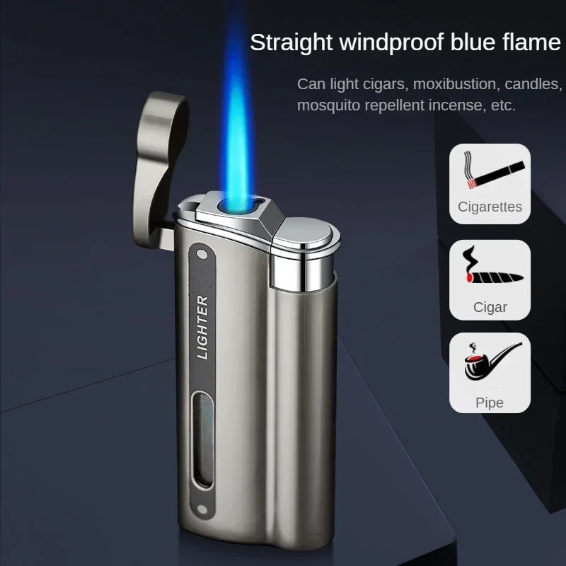 Metal Refillable Butane Torch Lighter Pipe Cigar Lighter Jet Flame Lighter LED