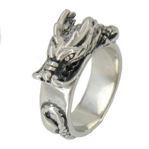 Oxidized Stainless Steel Spiral Dragon Ring