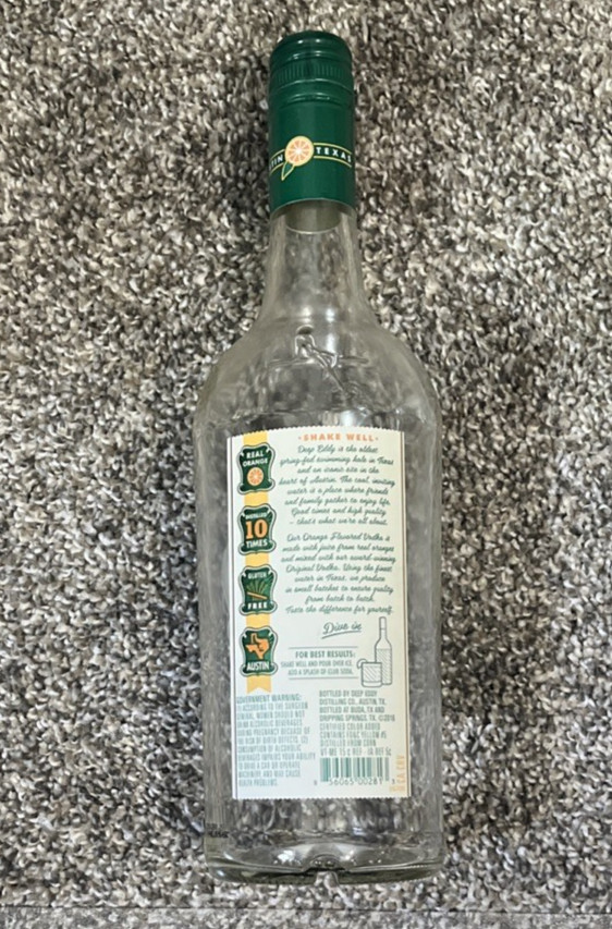 Deep Eddy - Orange Vodka - Empty Bottle - 750ml