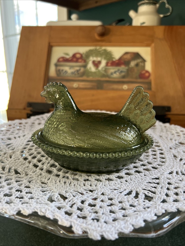 Dark Green Acrylic "Hen on Nest" Covered Dish