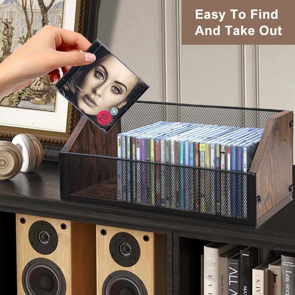 CD Storage Rack - CD Storage Case Holds 38 Full Case Cds, 76 Slim Case Cds, Desk