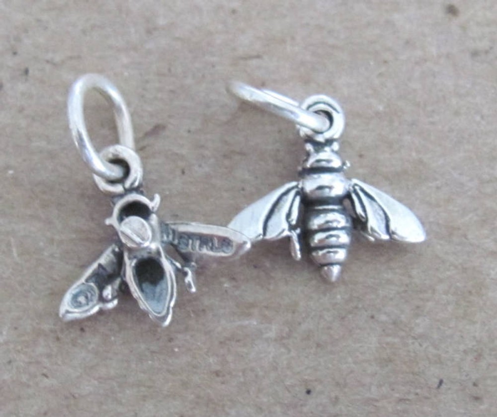 Very small Sterling Silver Bee mini tiny charm.
