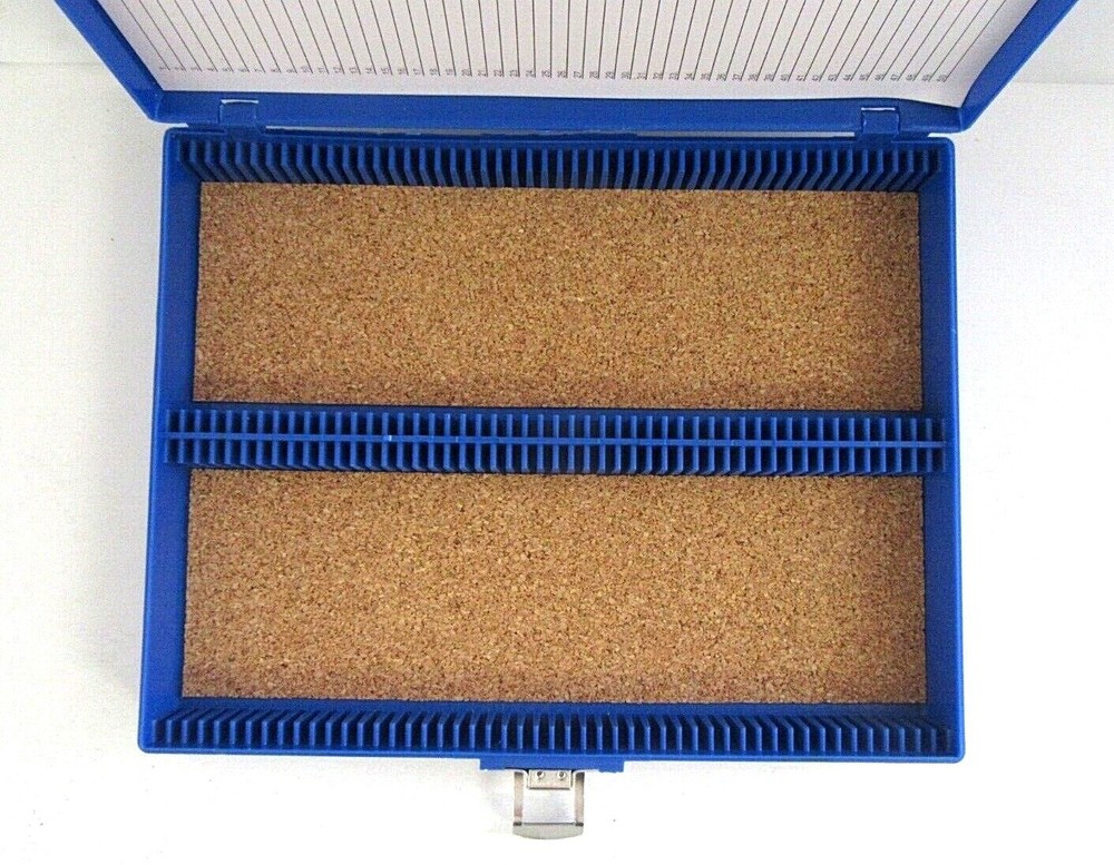 Blue 100 Slide Capacity Cork Lined Microscope Slide Storage Box