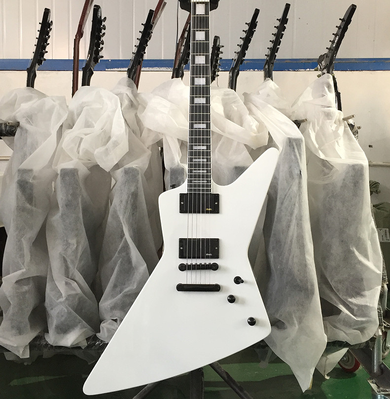 Custom Explore Electric Guitar White H-H Pickups Bone Nut Black Hardware