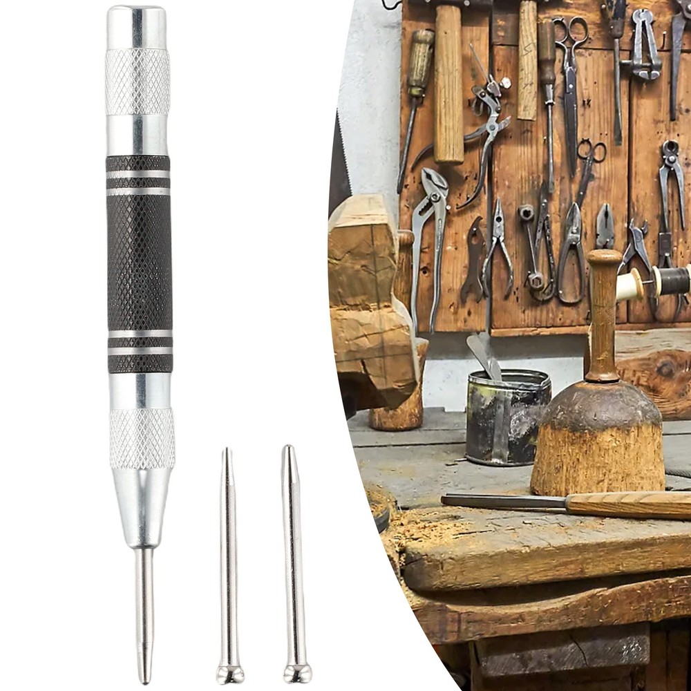 1x Automatic Centre Punch & 2x Needles Adjustable Spring Loaded Metal Drill Tool