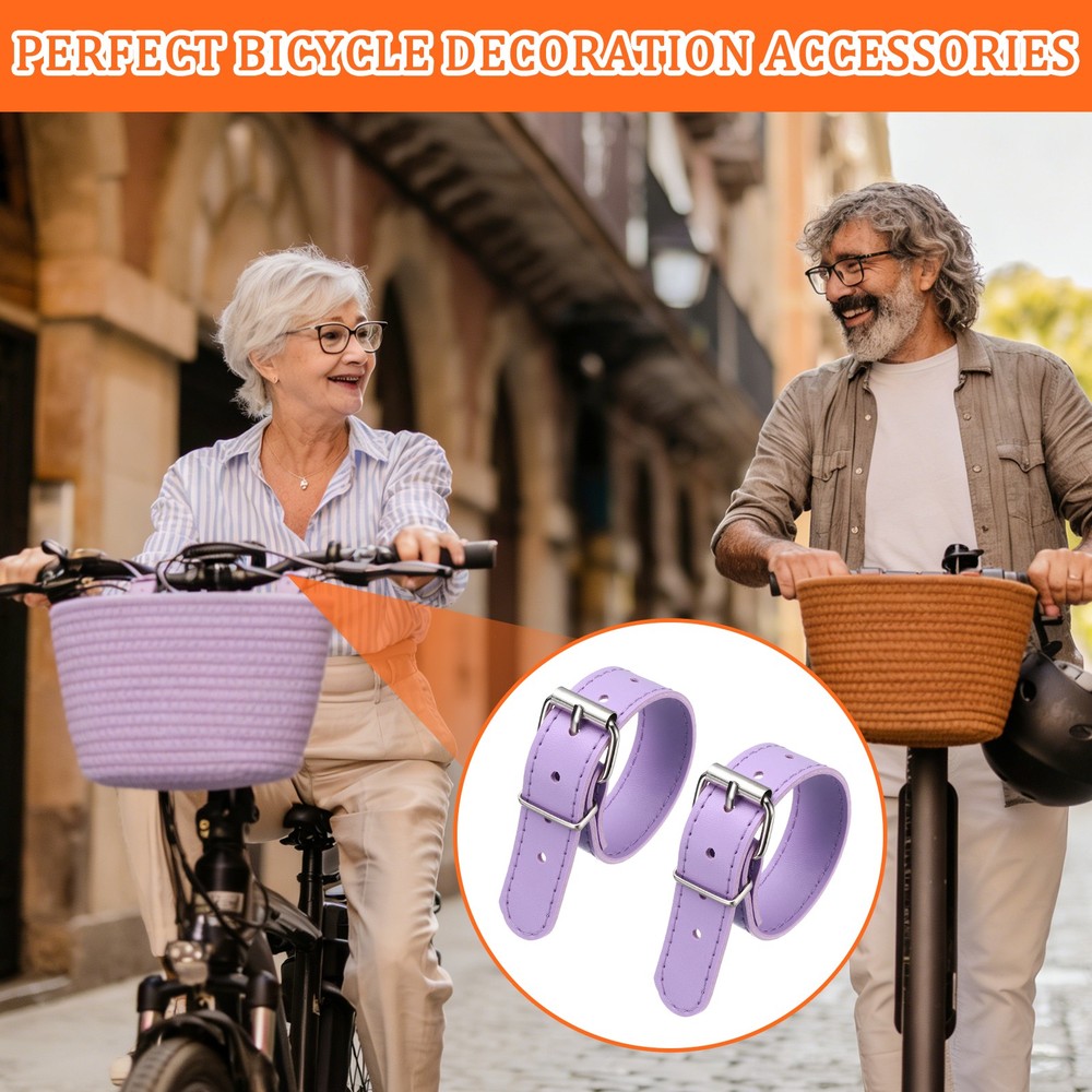 2 Pcs Adjustable Leather Bicycle Basket Strap, Purple