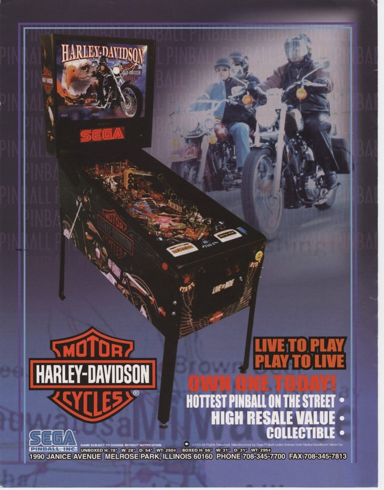 1999 SEGA HARLEY DAVIDSON PINBALL FLYER