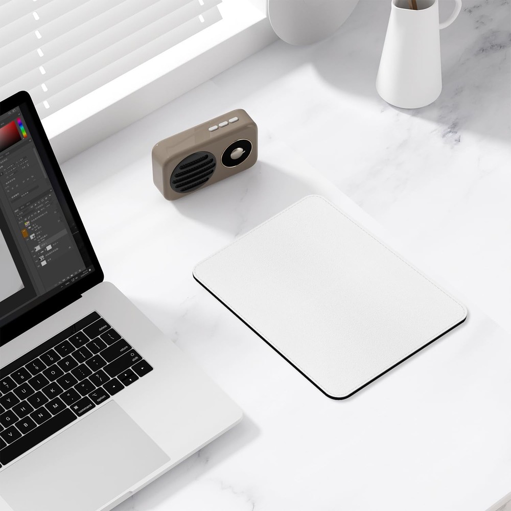 Hsxnam Leather Mouse Pad, Office Mat Rectangular (9.8" x 7.9"), White