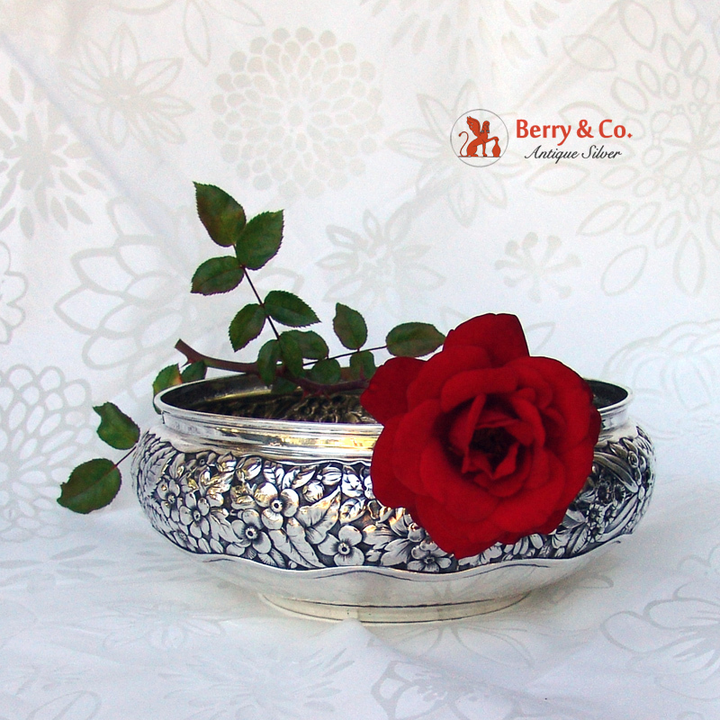 Repousse Floral Bowl Whiting 1885 Sterling Silver No Monogram