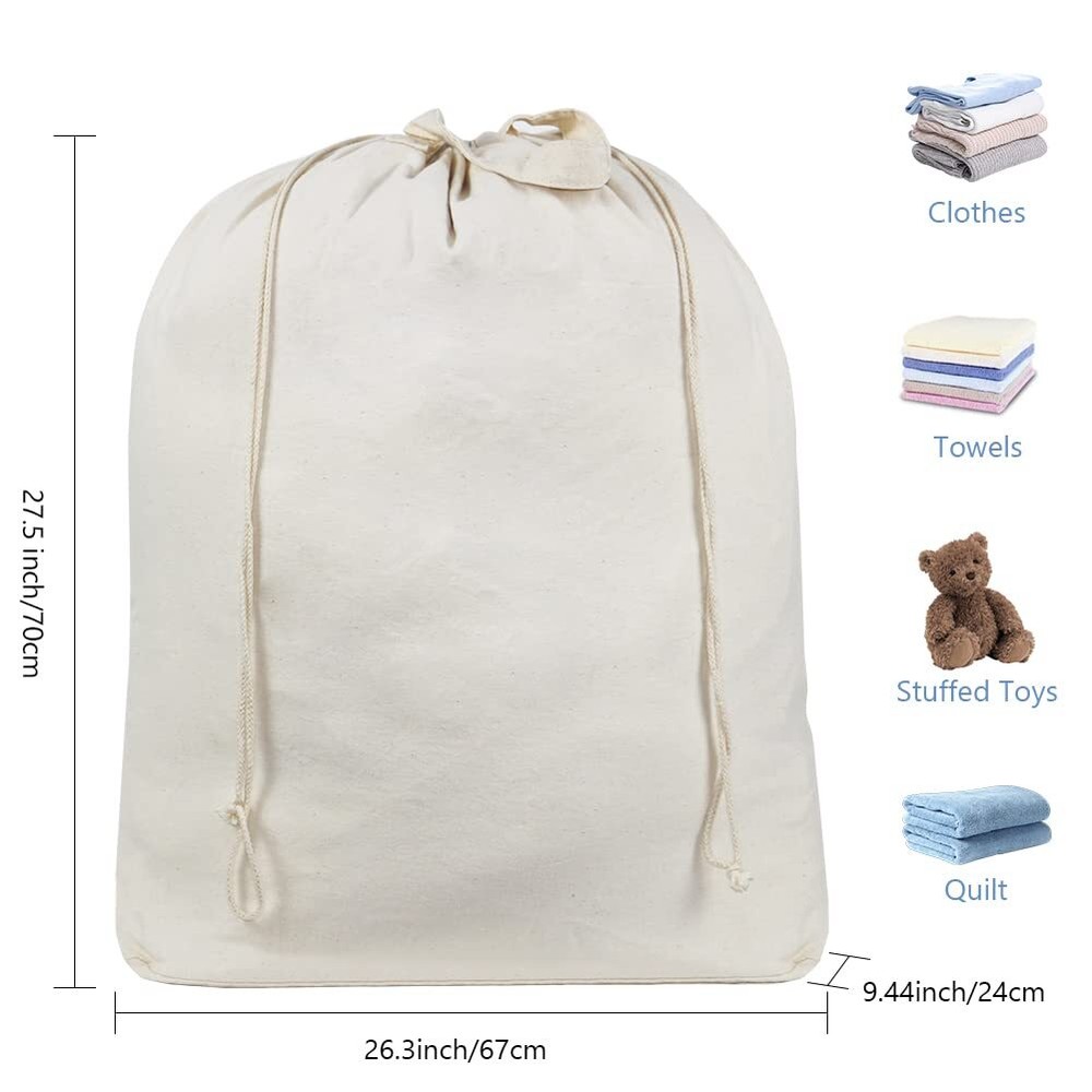 2 Pack Extra Large Cotton Laundry Bag with Drawstring for Home College Dorm