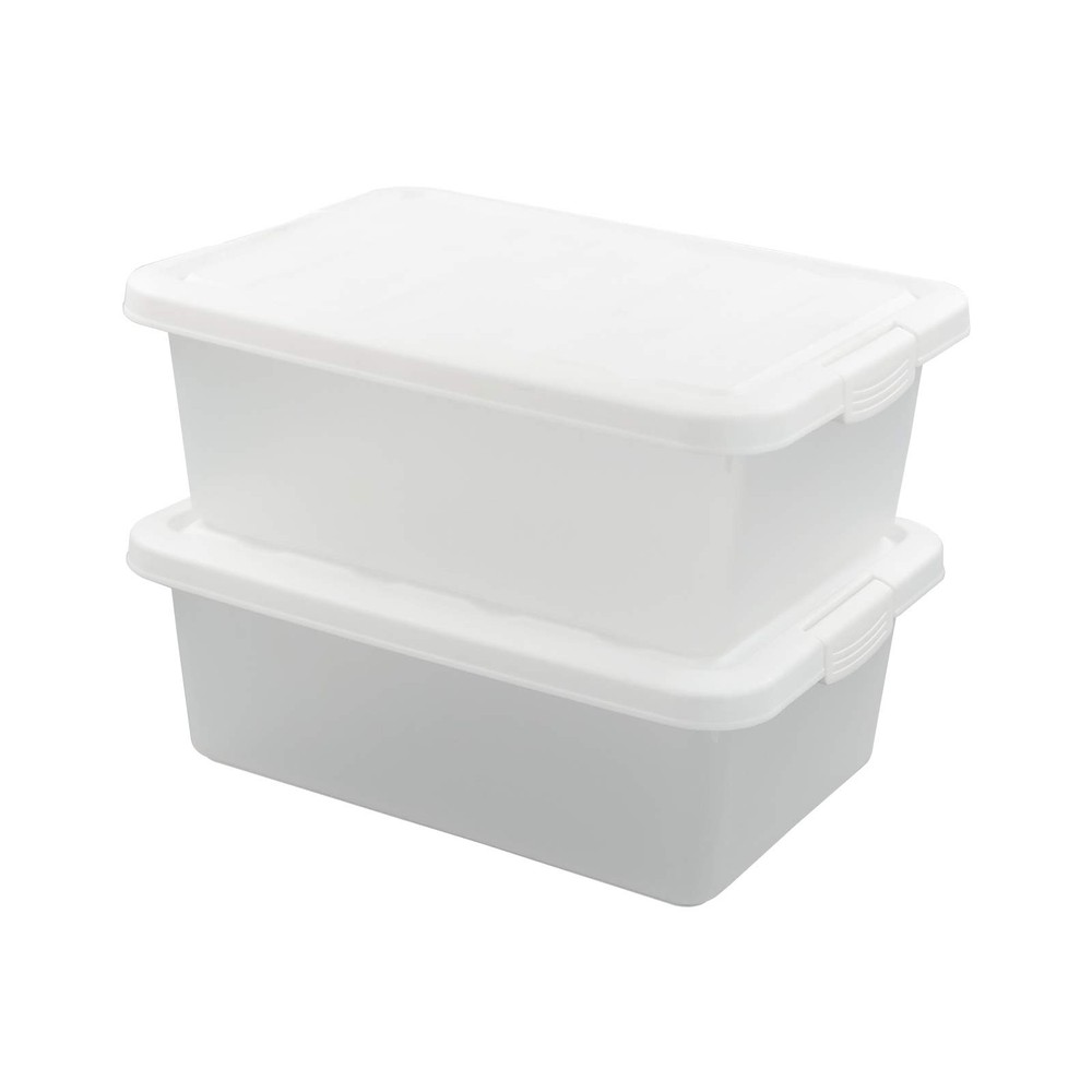 Ucake 14 Quart Clear Storage Box, Underbed Plastic Latch Box with White Lids, 2-