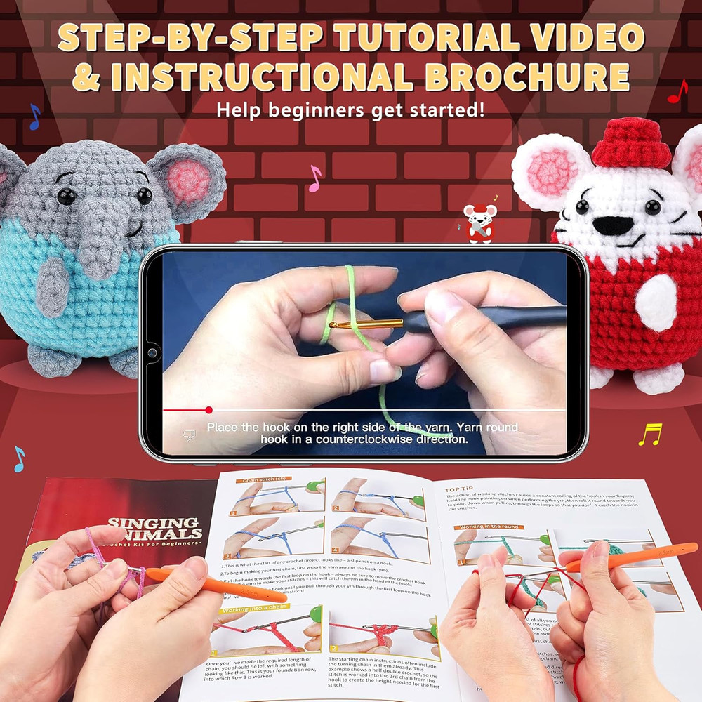 Crochet Kit for Beginners - 4 PCS Crochet Starter Kit with Step-by-Step Video Tu