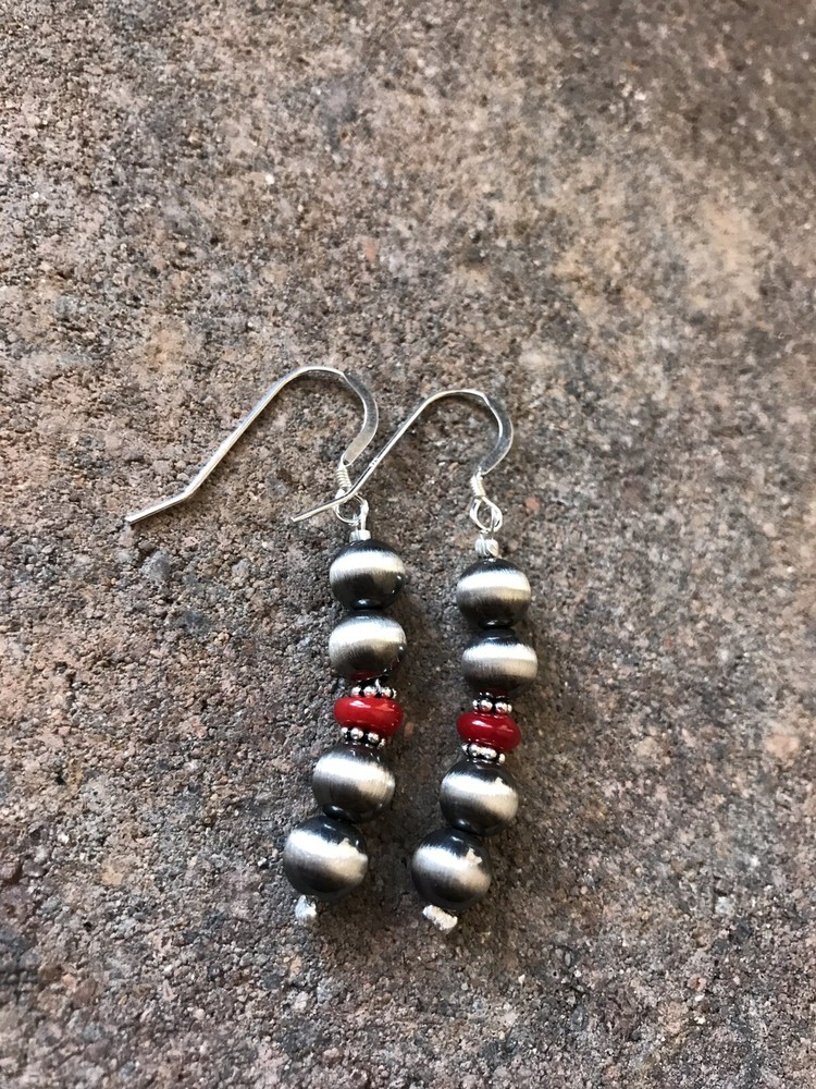 Sterling Silver 7mm Pearls Coral Earrings.