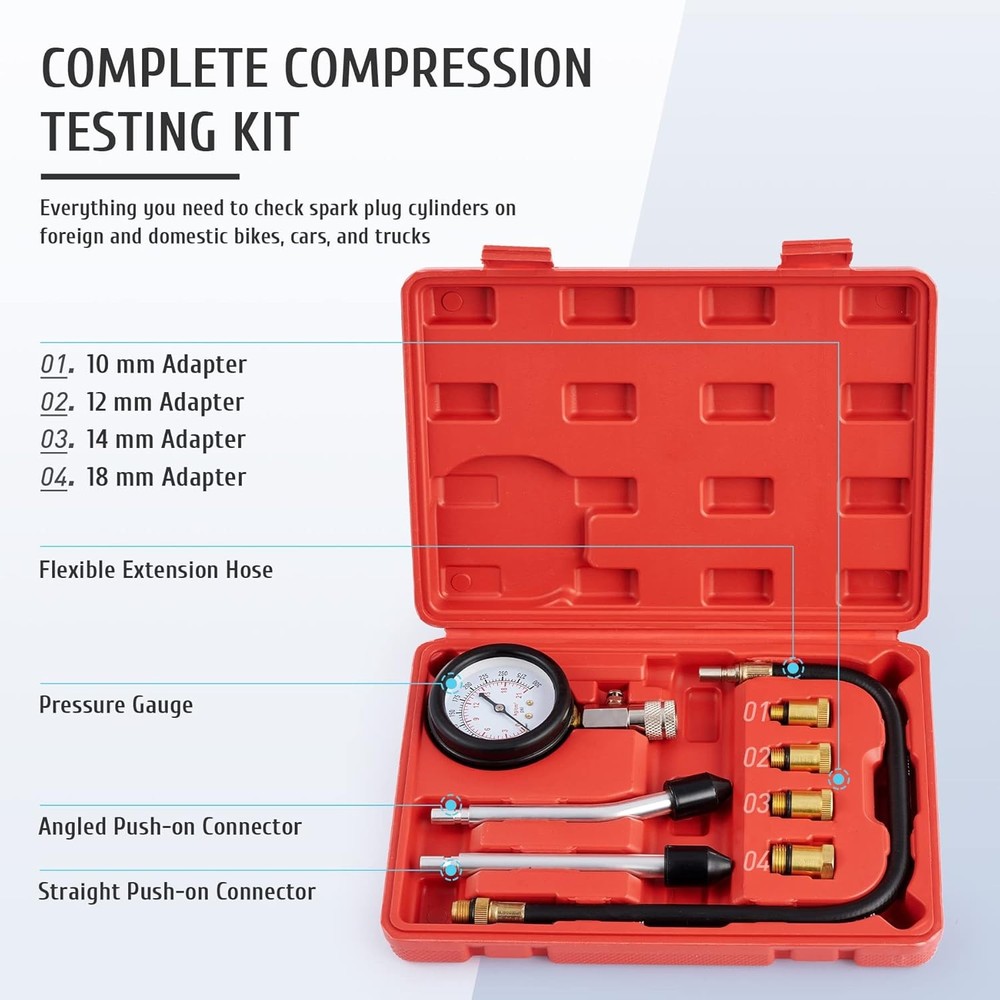 Engine Cylinder Compression Gauge Tester Kit Gas Engine Diagnostic Testing Tool.