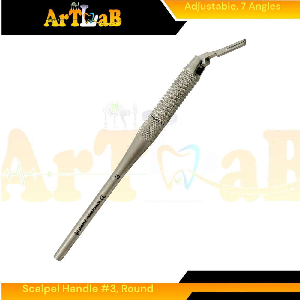 Scalpel Handle #3 with Adjustable Head, 7 Angles - Round Design, Stainless Steel