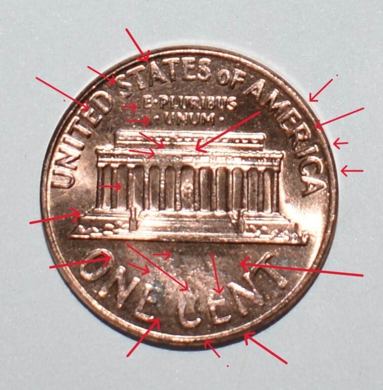 1970 D Strike Through Missing Letters Broad Strike Error R & O Uncirculated Red