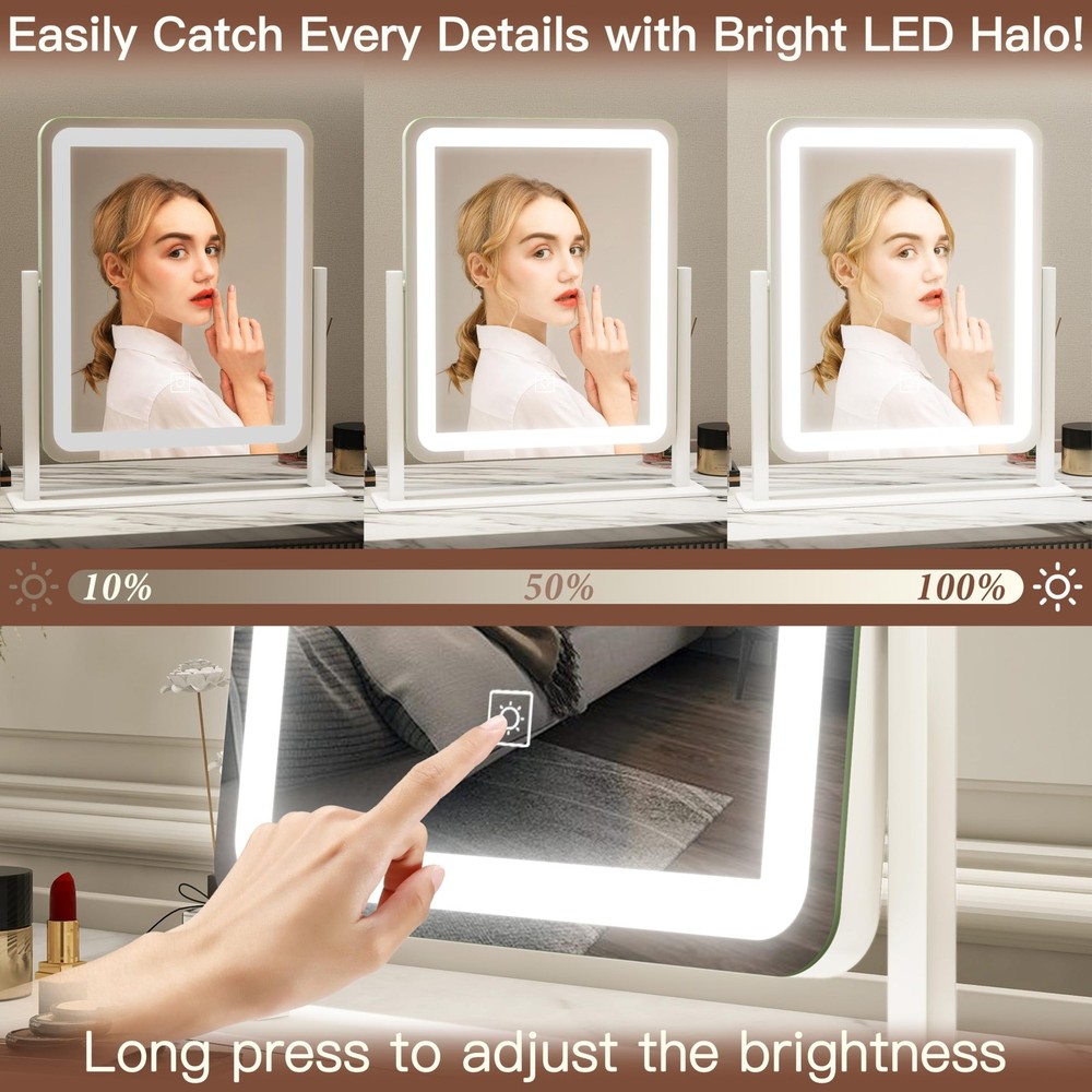 Vanity Mirror with Lights - 15"x12.6" LED Lighted Makeup Mirror, Large Makeup...