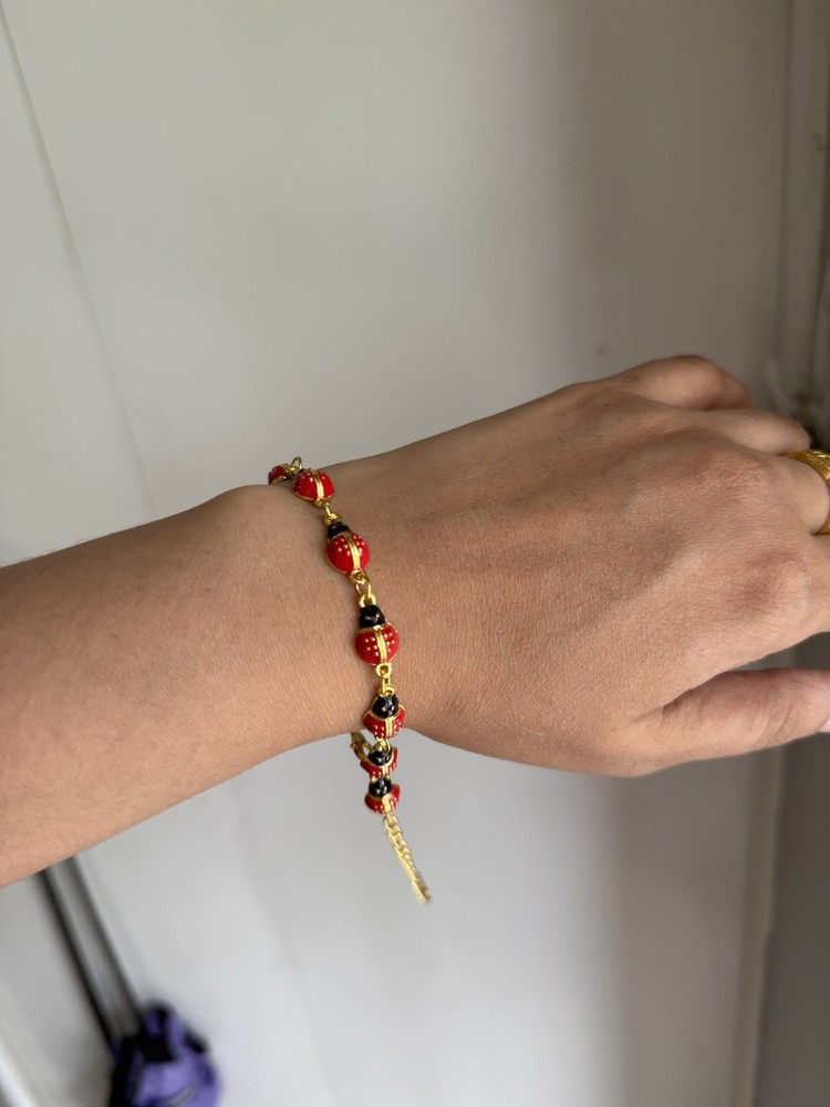 Ladybug Bracelet Gold Enamel Red