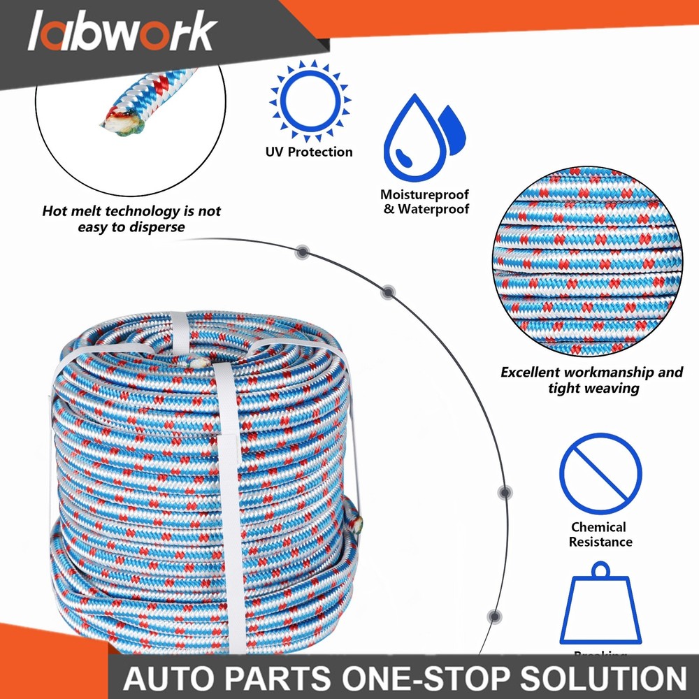 Labwork 1/2"×100' 16 Strand Braided Nylon Polyester Arborist Tree Rope