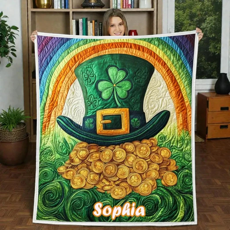 Personalized St. Patrick's Day Throw Blanket Custom Name Shamrock Gift