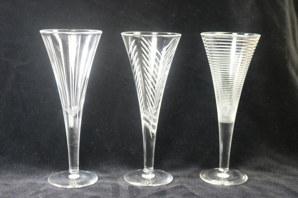 3 Flared Liqueur Glasses Trumpet Shape Circleware Vertical Horizontal Slant Cuts