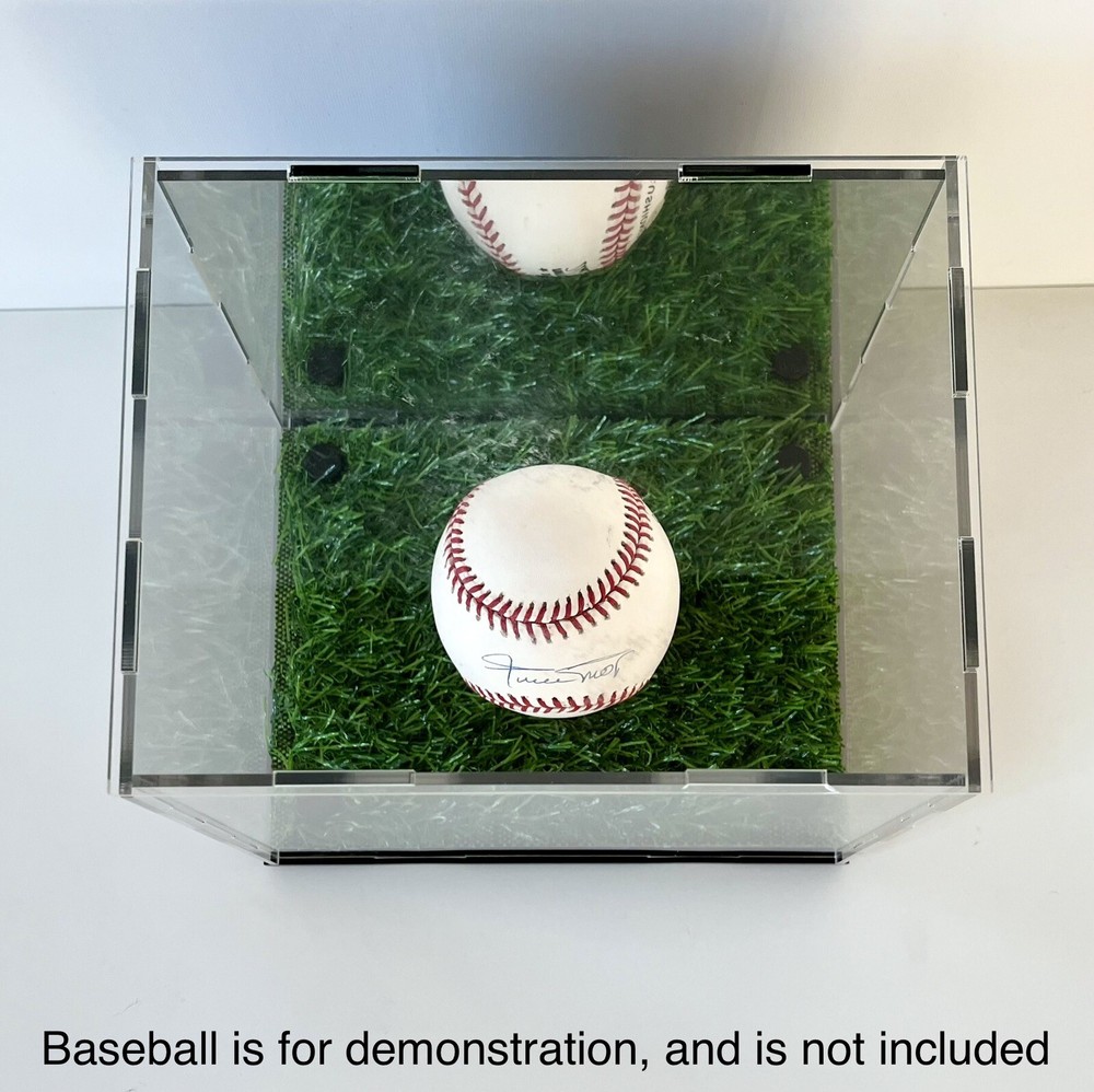 2-Pack! NEW Baseball Display Case Cube w/ Artificial Turf Grass and Back Mirror