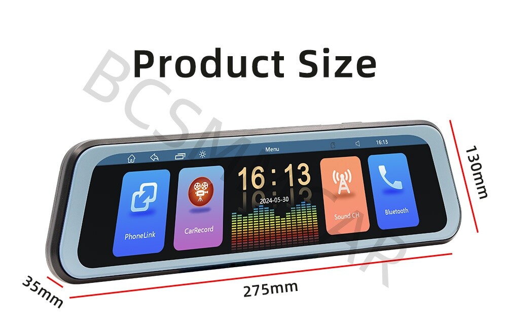 2.5D Rearview Mirror Driving Recorder Touch Screen For Apple CarPlay Bluetooth