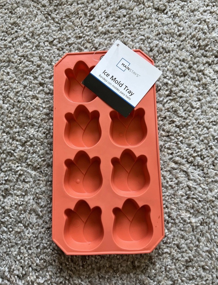 Silicone Ice Cube Mold Tray (8) Tulip Shape Mold Orange