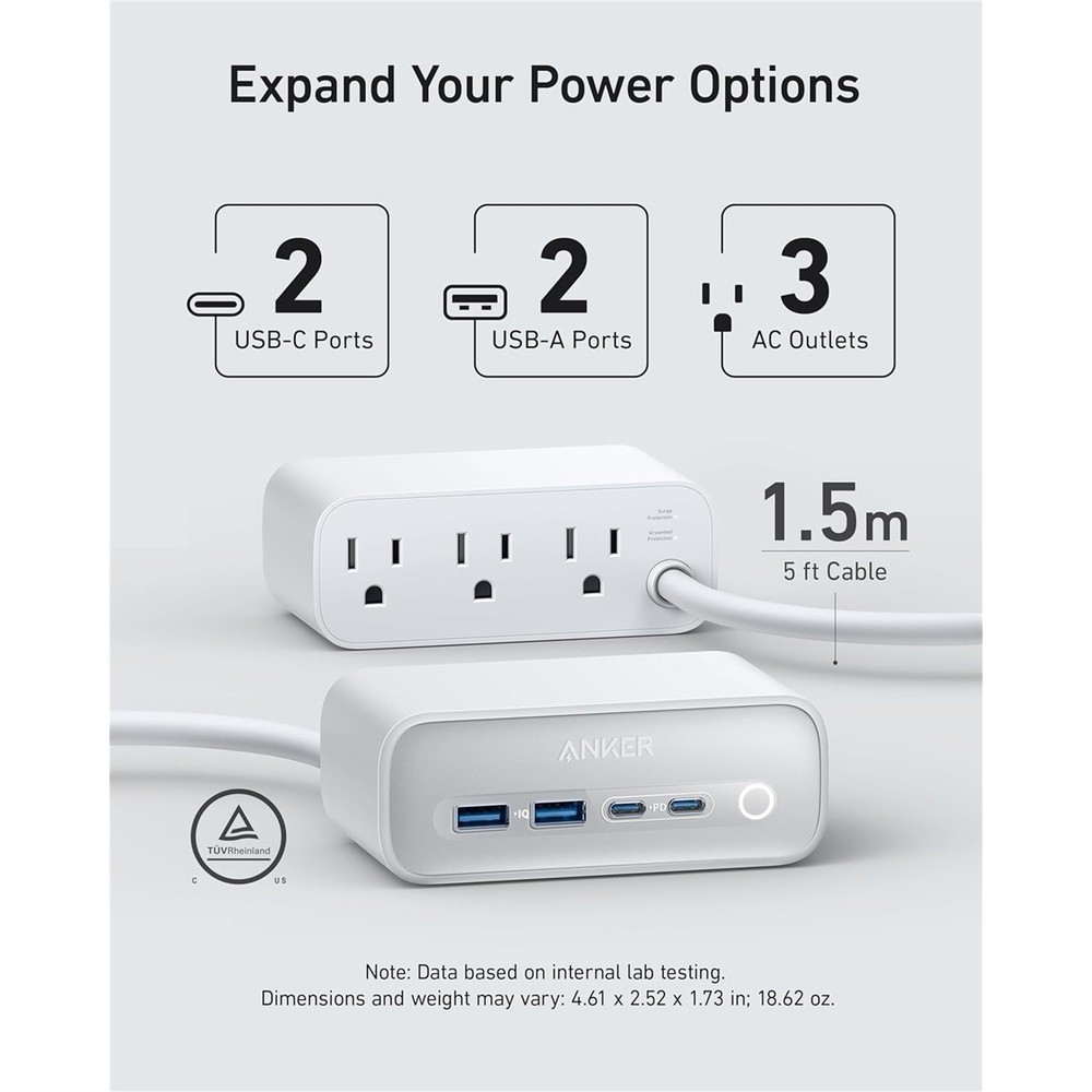 Anker A91C0-122 3-Outlet Surge Protector, White