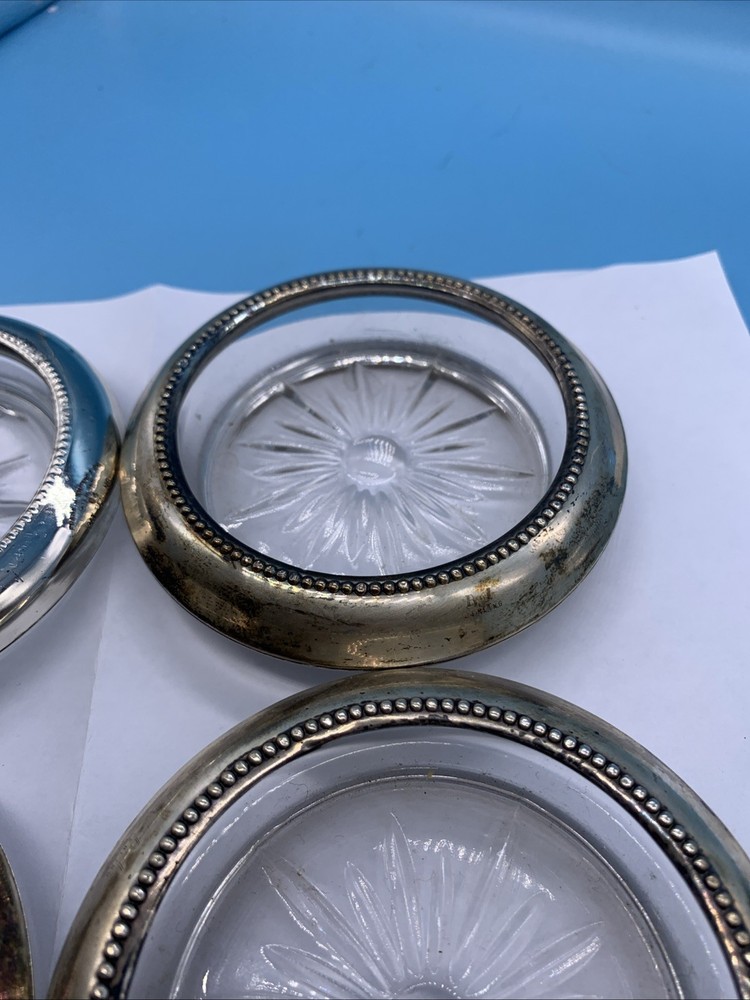 Vintage Sterling Silver Glass Coasters