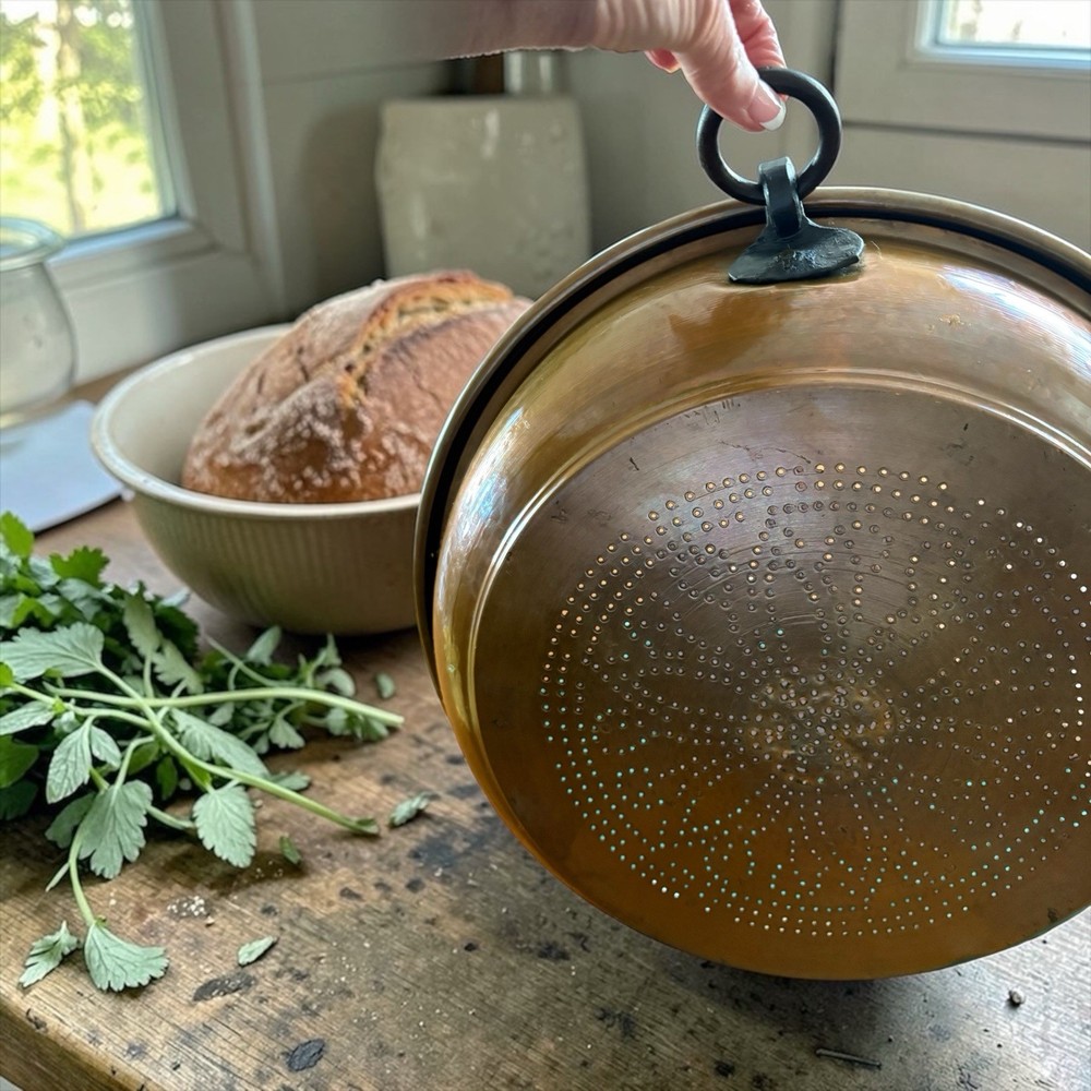 Antique Vintage Copper Colander Strainer 16”