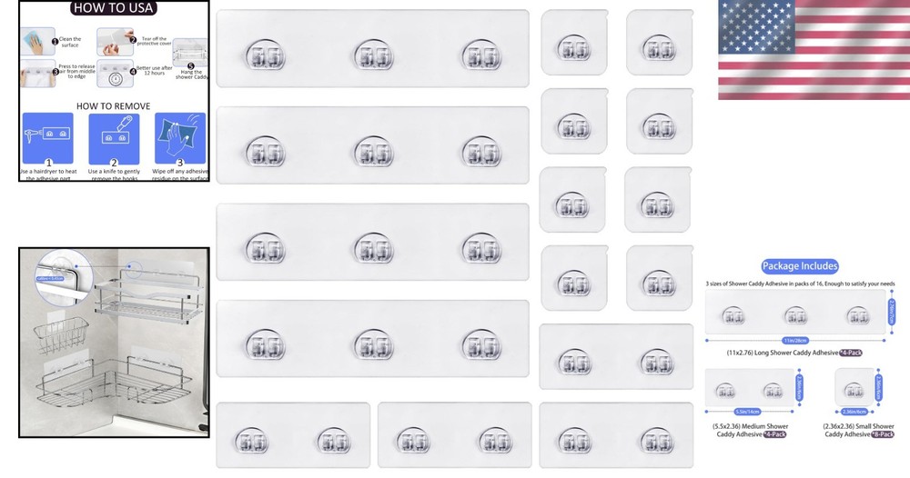 Strong Peel-and-Stick Adhesive Hooks - 16-Pack Bathroom & Kitchen Solution