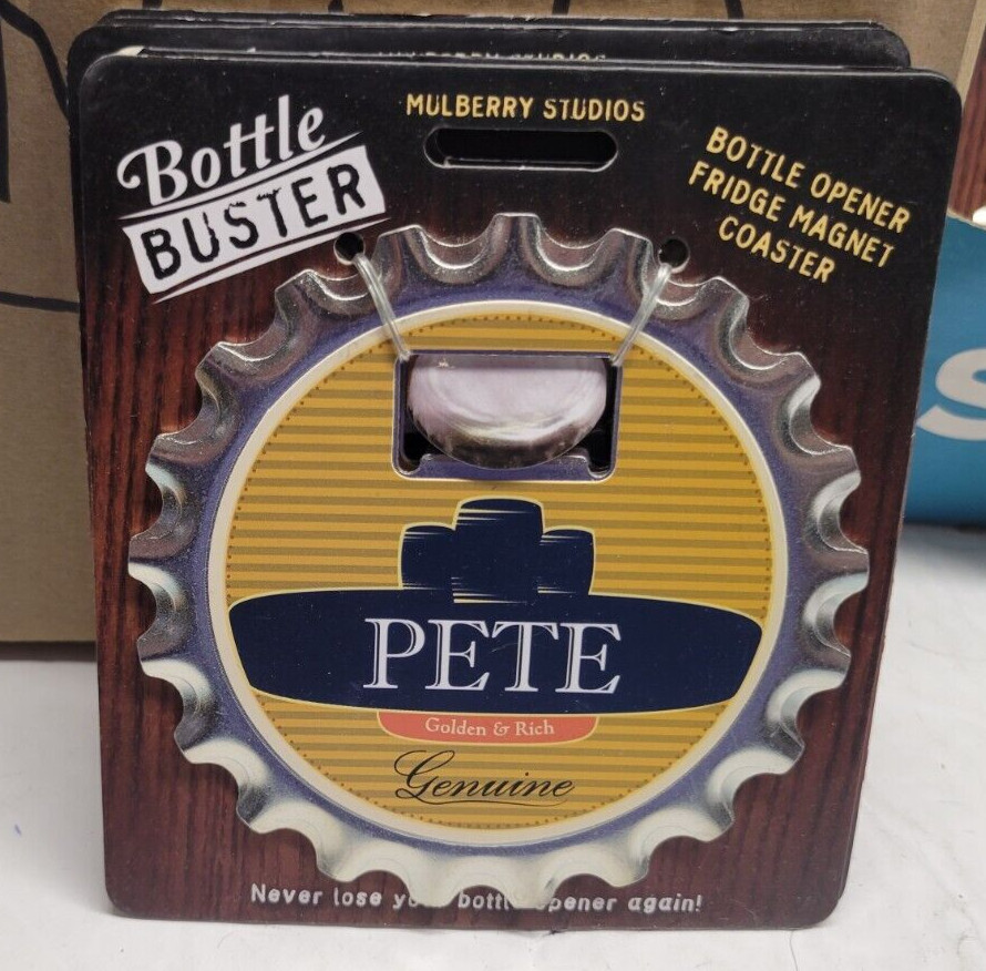 PETE PERSONALIZED MULTI GADGET BOTTLE OPENER MAGNET COASTER NEW - U