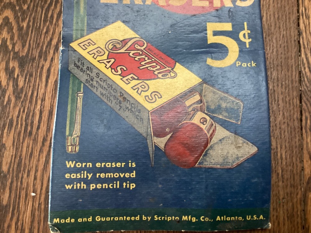 Vintage Scripto Eraser Store Display With 12 Boxes Of Erasers