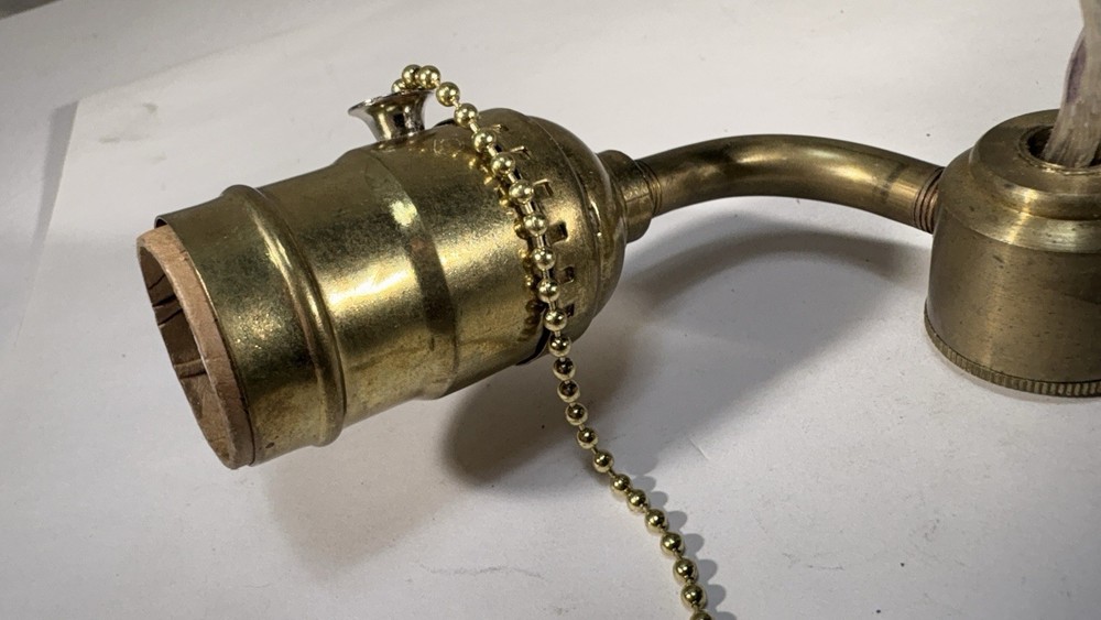 Vintage two light brass bulb pull chain lamp cluster wired K