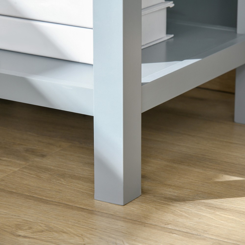 Accent End Table with Grey Tabletop, and Storage Drawer, Grey