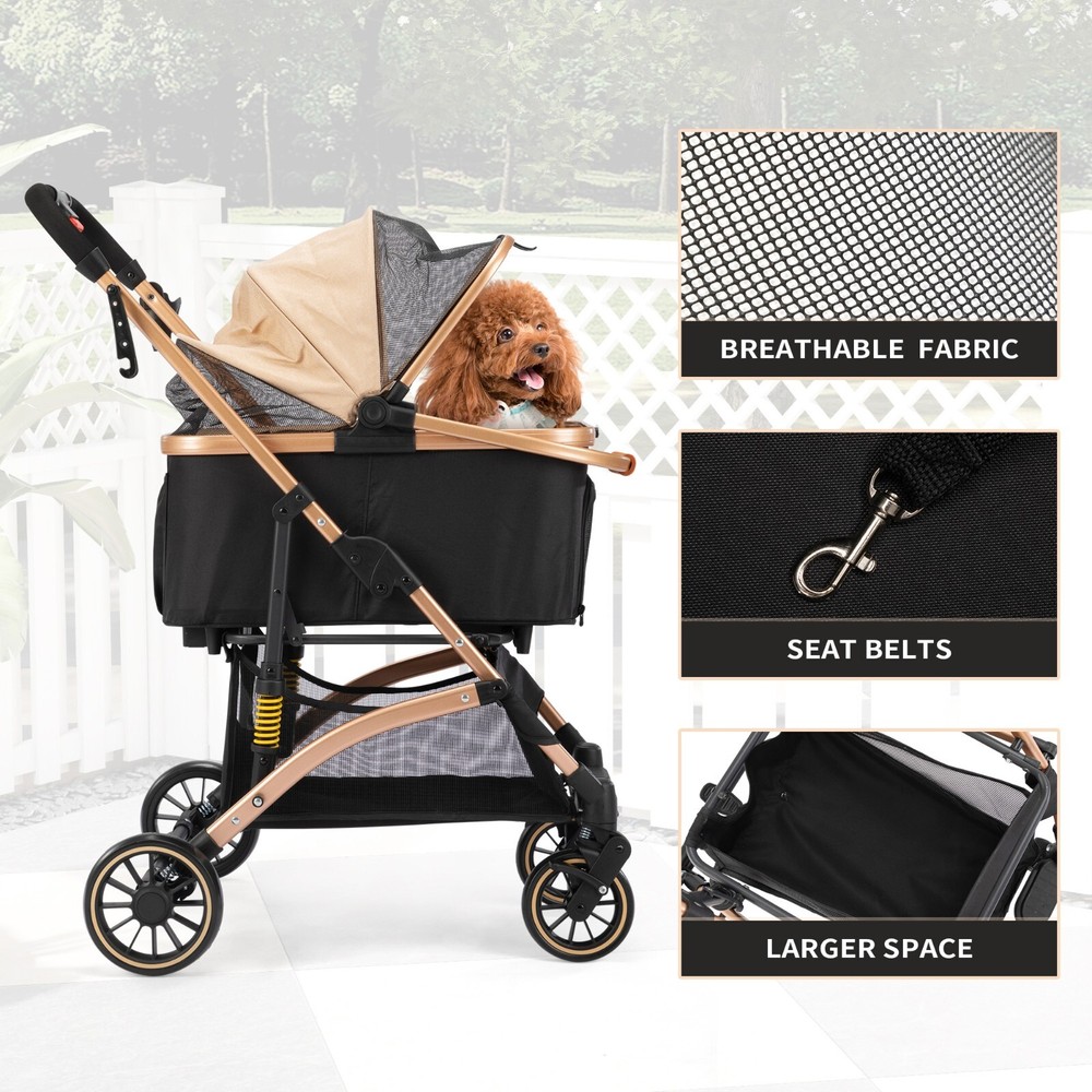COZIWOW Pet Stroller Folding Stroller with Cup Holder, Storage Basket,4 wheels