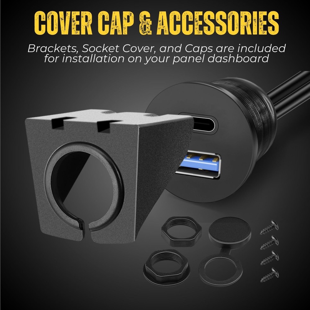 USB C + USB 3.0 Flush Mount Extension Cable for Car Dashboard Dash Panel 6ft 2M