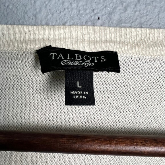 Talbots Ruffle Cardigan Silk Blend Button Front Sweater Top Cream L