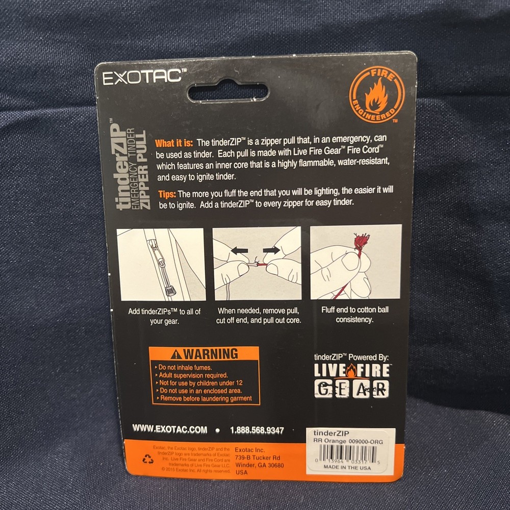 Exotac TinderZIP Emergency Tinder Zipper Pull 5-Pack