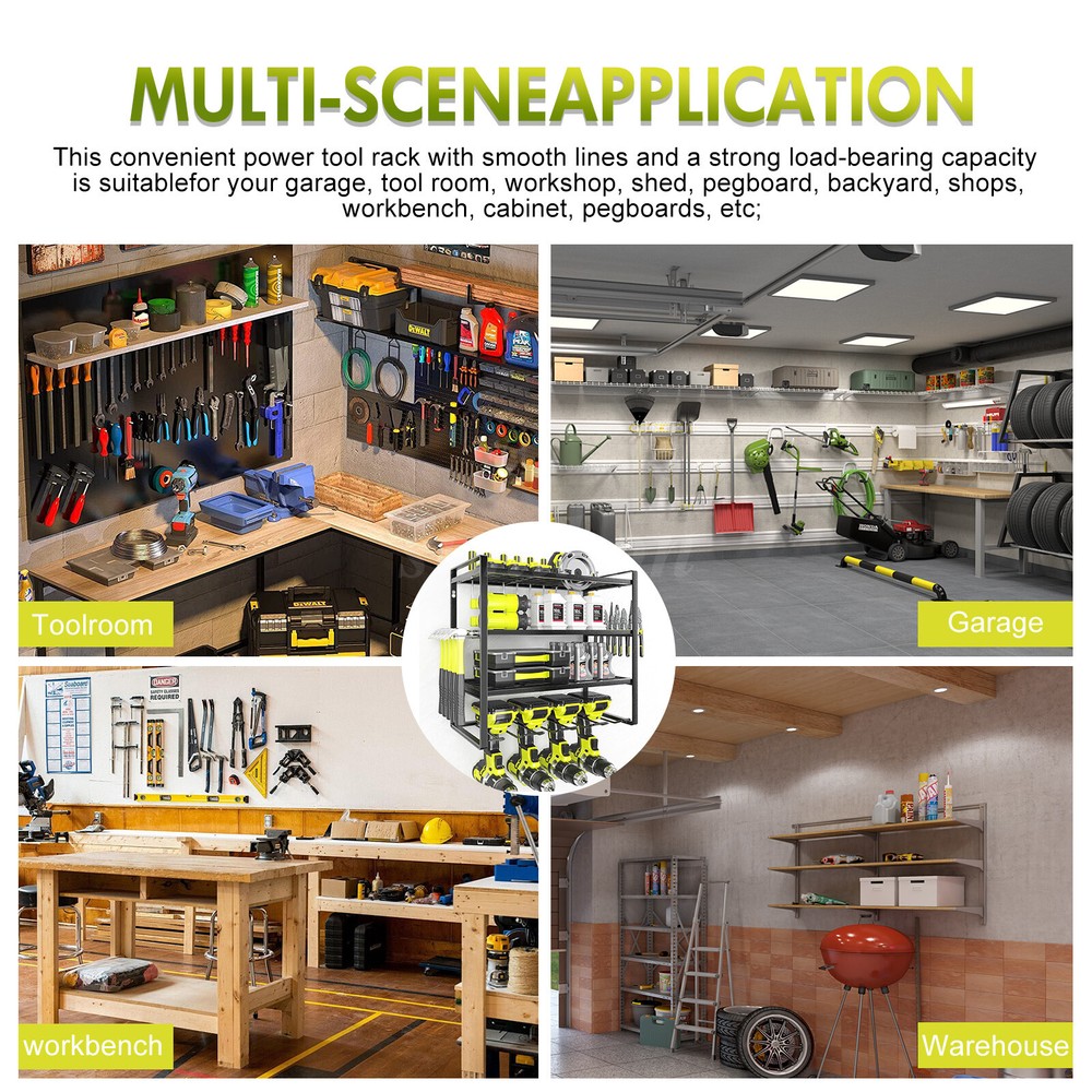 Power Tool Organizer Wall Mount Extended Large Heavy Duty 4 Layer 4 Drill Holder