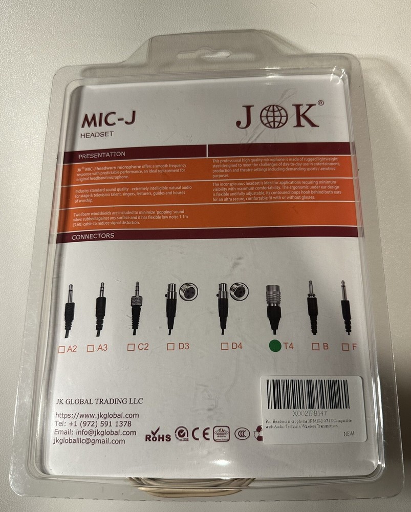 J K Professional Headset/Headworn Microphone MIC-J 071S (Check connector Type)