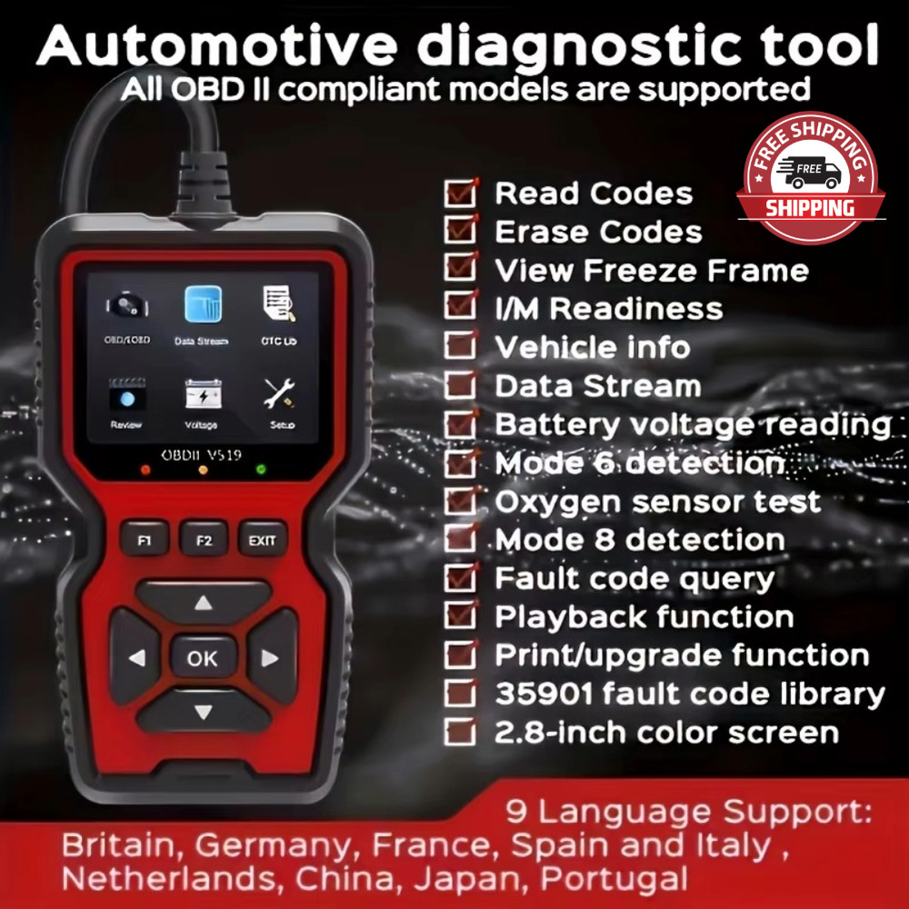 Professional OBD2 V519 Scanner - 2026 Upgraded OBDII + CAN Code Reader US