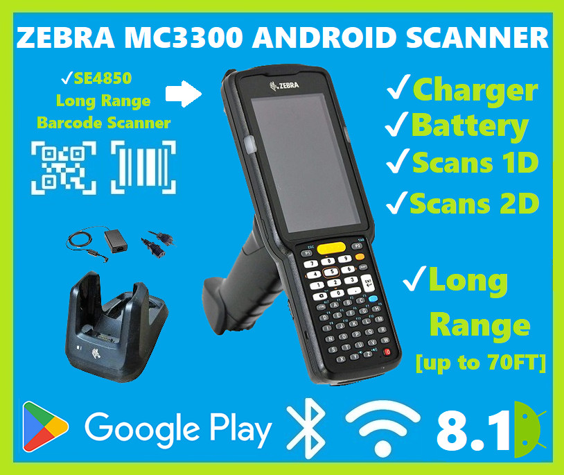 Zebra MC3300 Android 2D/1D Barcode Scanner LONG RANGE, Full Keyboard, Cradle!🔥⭐