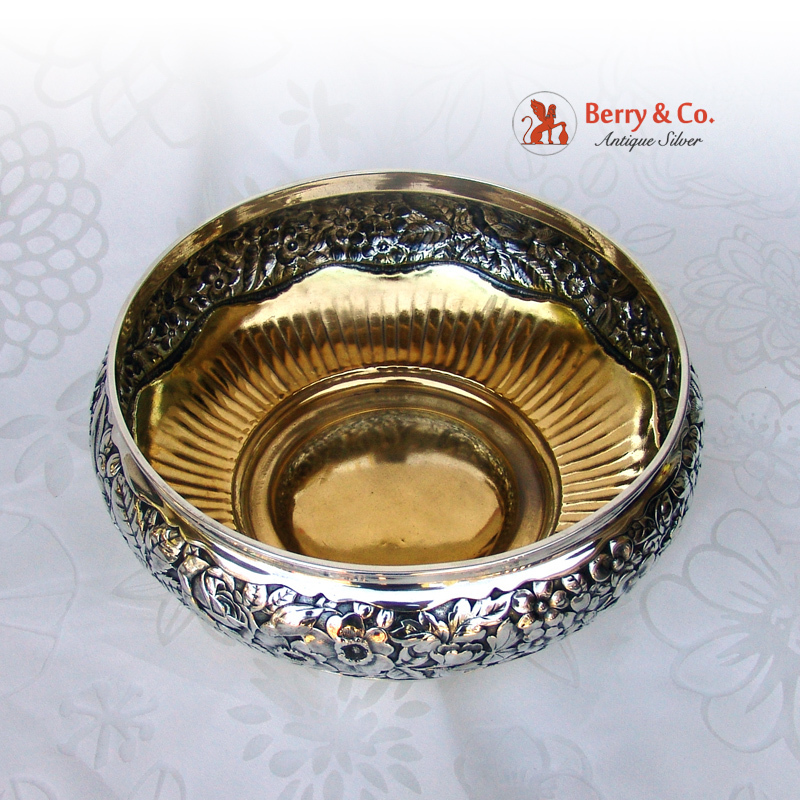 Repousse Floral Bowl Whiting 1885 Sterling Silver No Monogram
