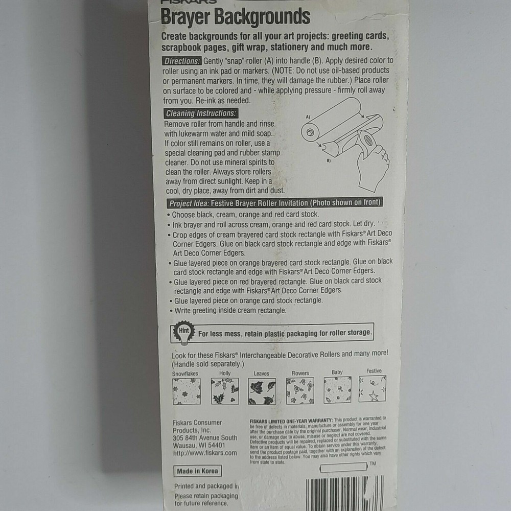 Fiskars Brayer Backgrounds 9327 Interchangeable Decorative Festive Roller Crafts